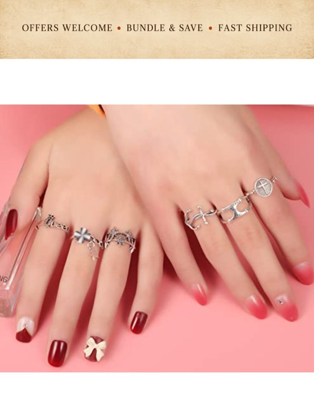 Stacking Rings Set with Cubic Zirconia Adjustable Copper Rings - Picture 2 of 5